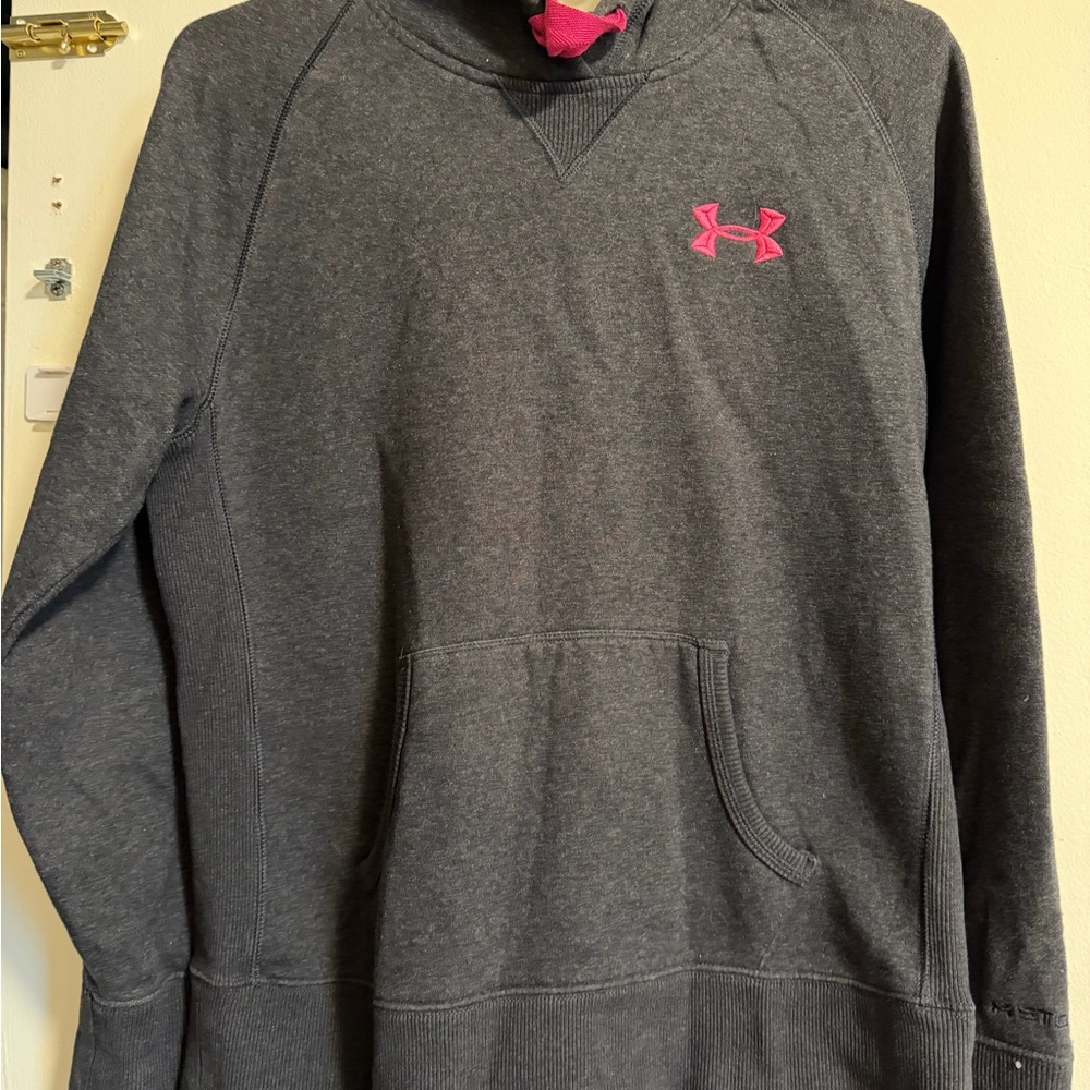 Under Armour Charcoal Hoodie with Pink Emblem